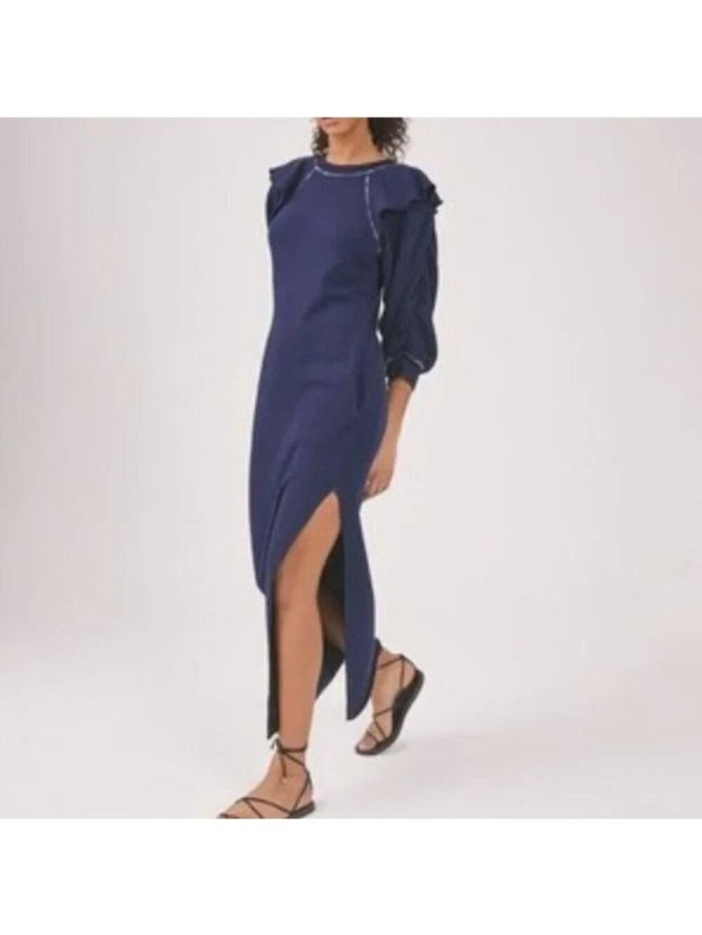 Something Navy Maxi Ruffle Sweatshirt Dress Small